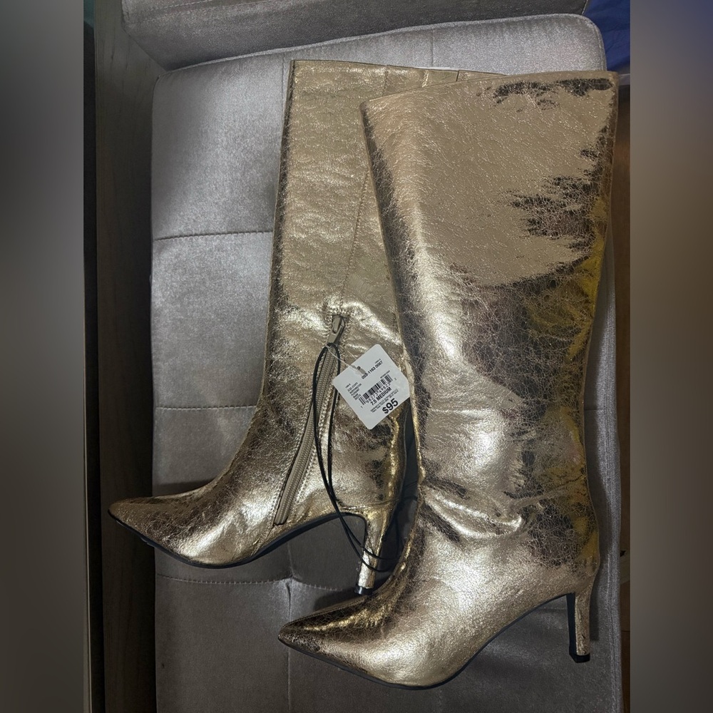 WORTHINGTON PLEASANT GOLD FOIL STILETTO KNEE HIGH BOOTS 7.5 - Picture 2 of 11